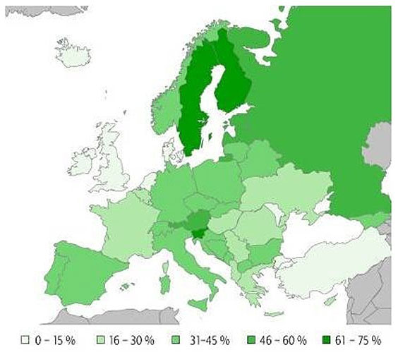 Distribuzione della quantità di legno in Europa